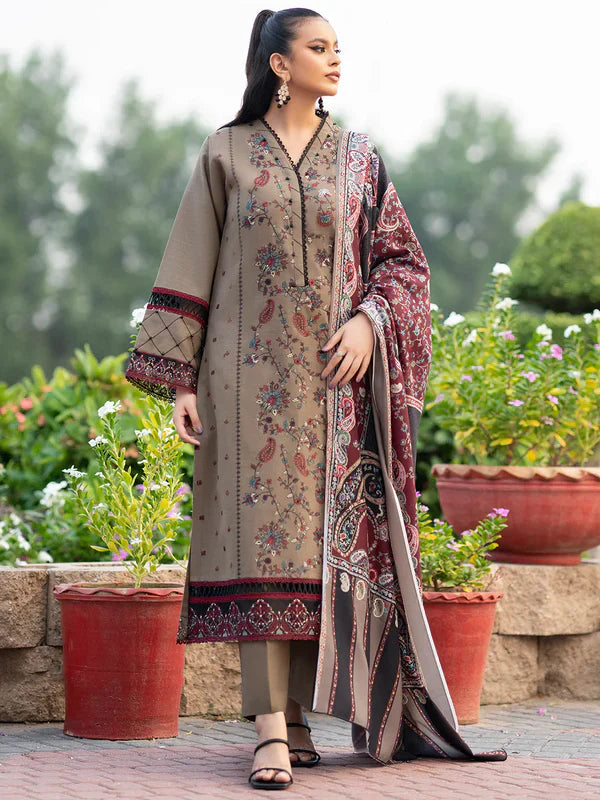 3pc unstitched dhanak dress with printed wool shawl