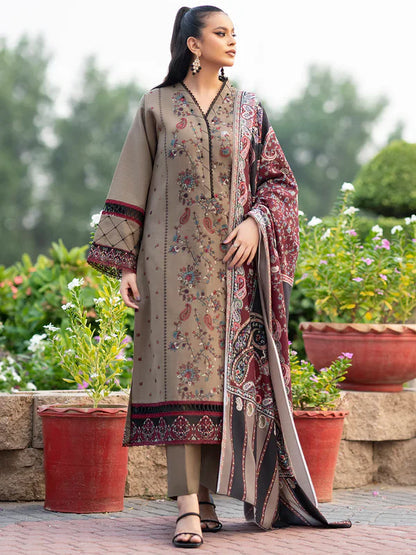 3pc unstitched dhanak dress with printed wool shawl