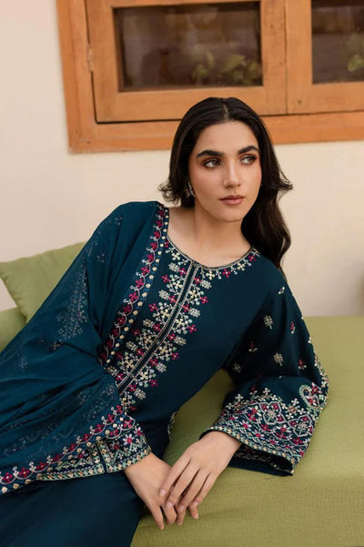 3pc unstitched dhanak dress with dhanak embroiered shawl
