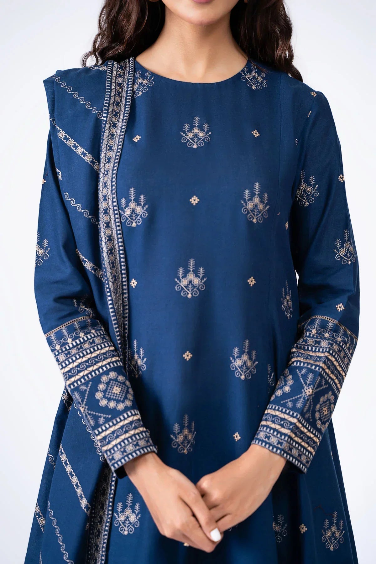 3pc unstitched dhanak dress with dhanak embroiered shawl