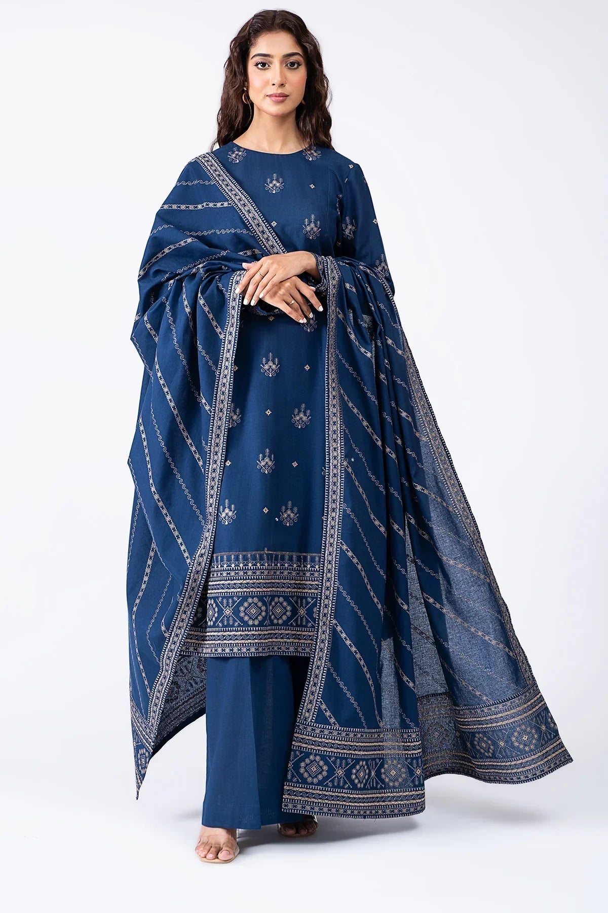 3pc unstitched dhanak dress with dhanak embroiered shawl