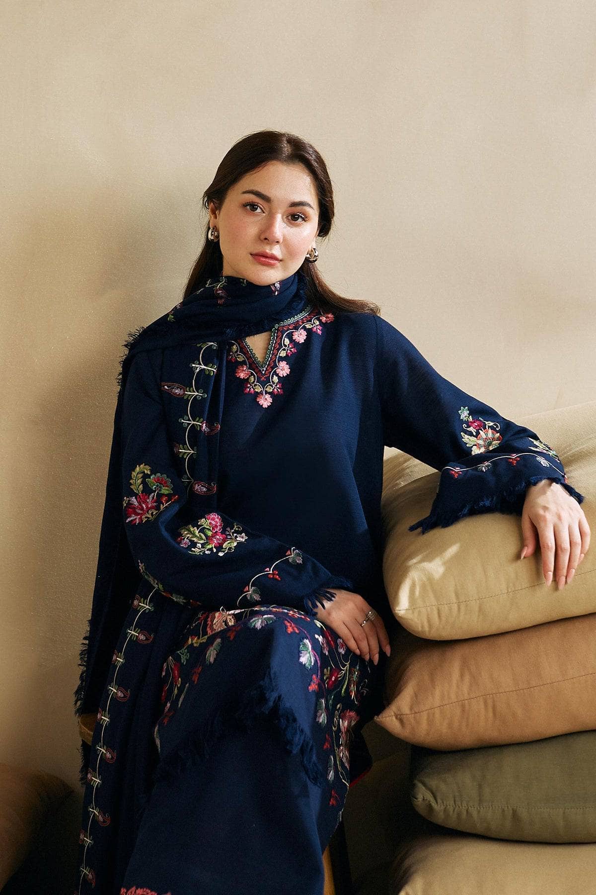 3pc unstitched dhanak dress with dhannak Emb shawl