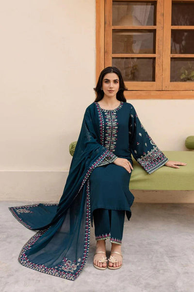 3pc unstitched dhanak dress with dhanak embroiered shawl