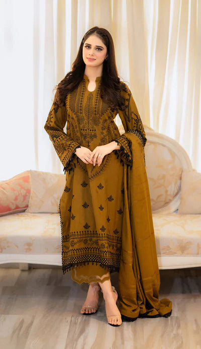 3pc unstitched dhanak dress with dhannak Emb shawl