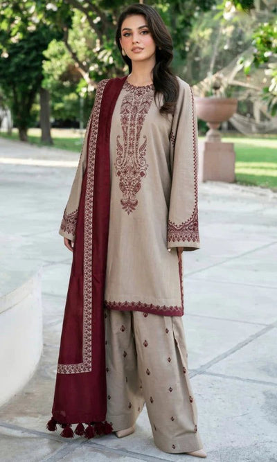 3pc unstitched dhanak dress with dhannak Emb shawl 2648