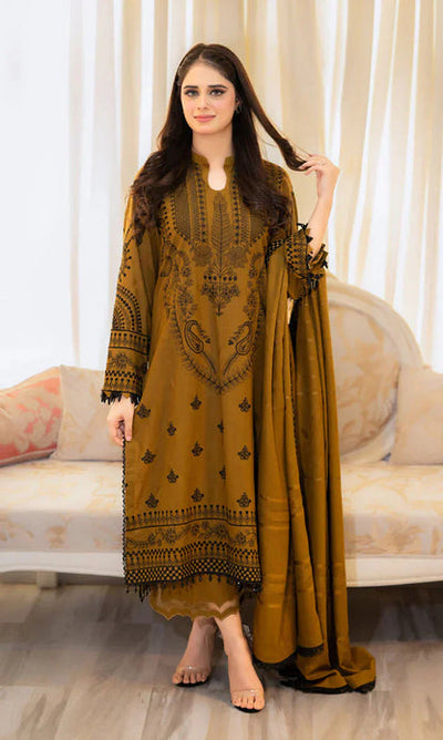 3pc unstitched dhanak dress with dhannak Emb shawl