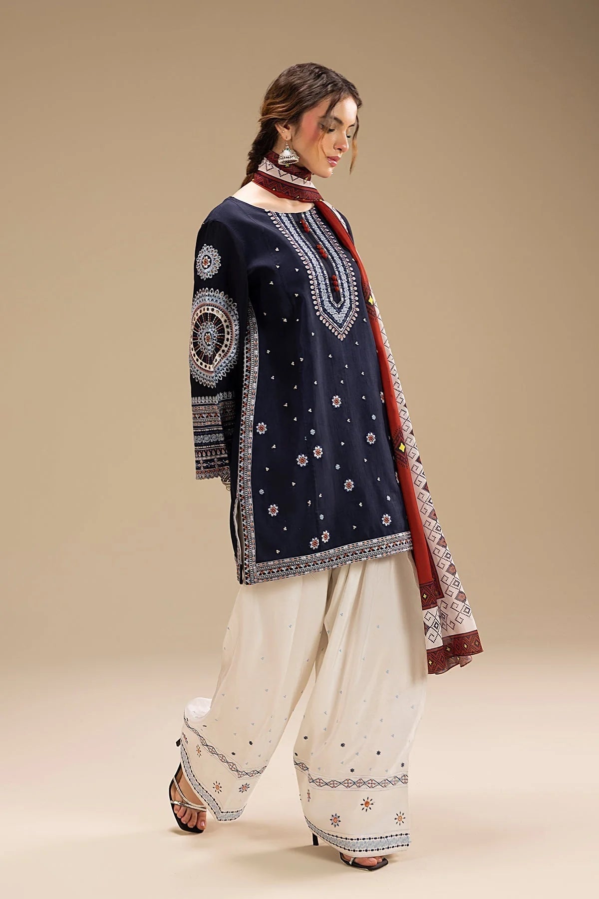 3pc unstitched dhanak dress with dhannak dupatta