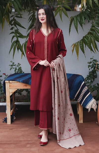 3pc unstitched dhanak dress with dhannak shwal