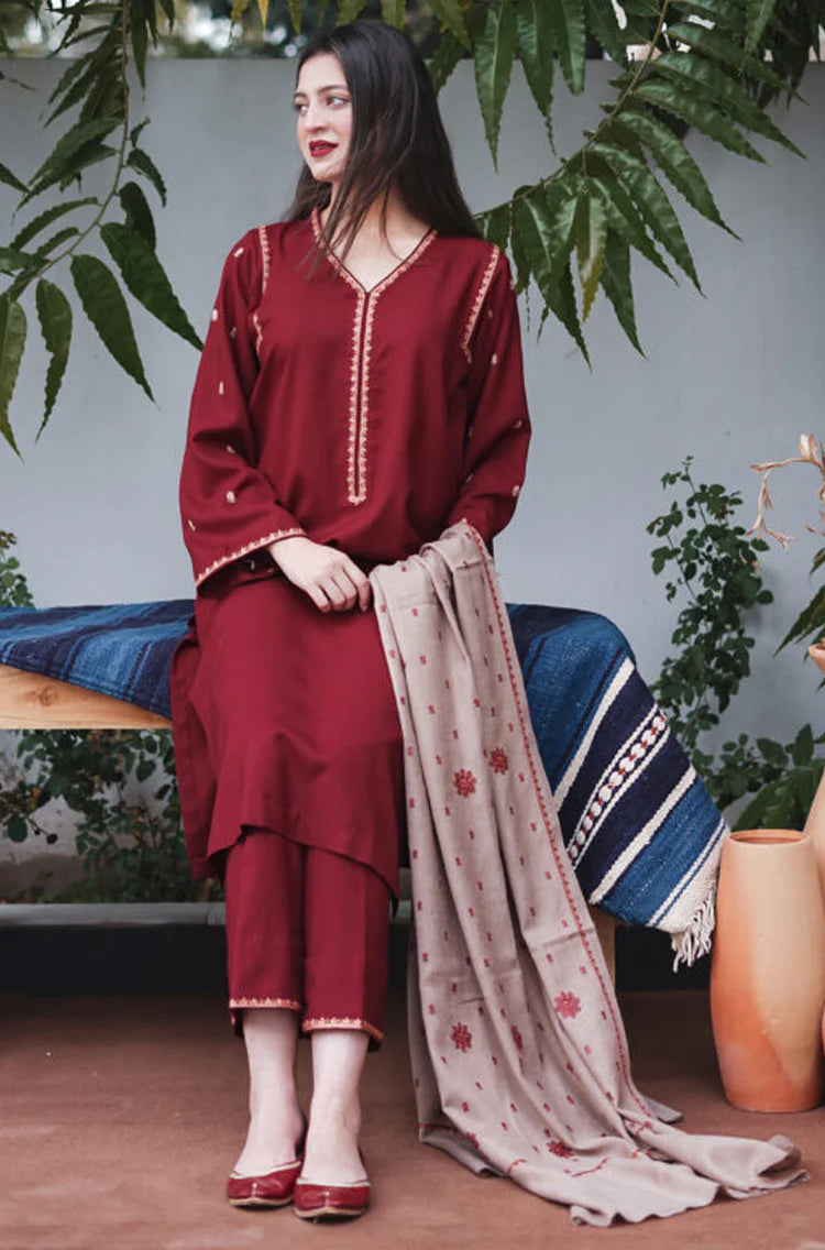 3pc unstitched dhanak dress with dhannak shwal