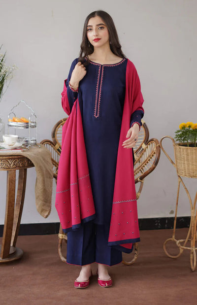 3pc unstitched dhanak dress with dhannak shwal