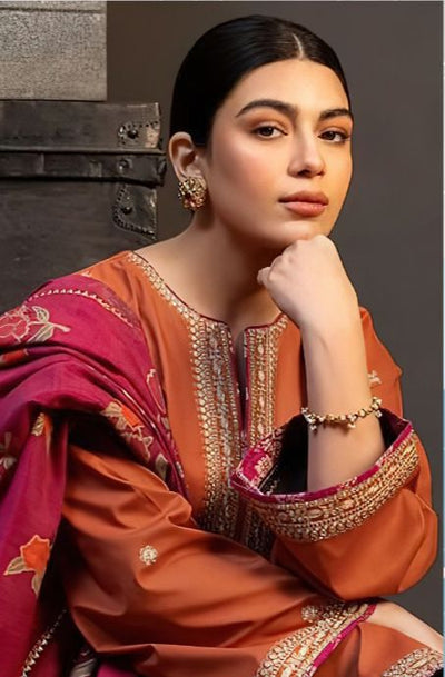 3pc unstitched dhanak dress with printed wool shawl