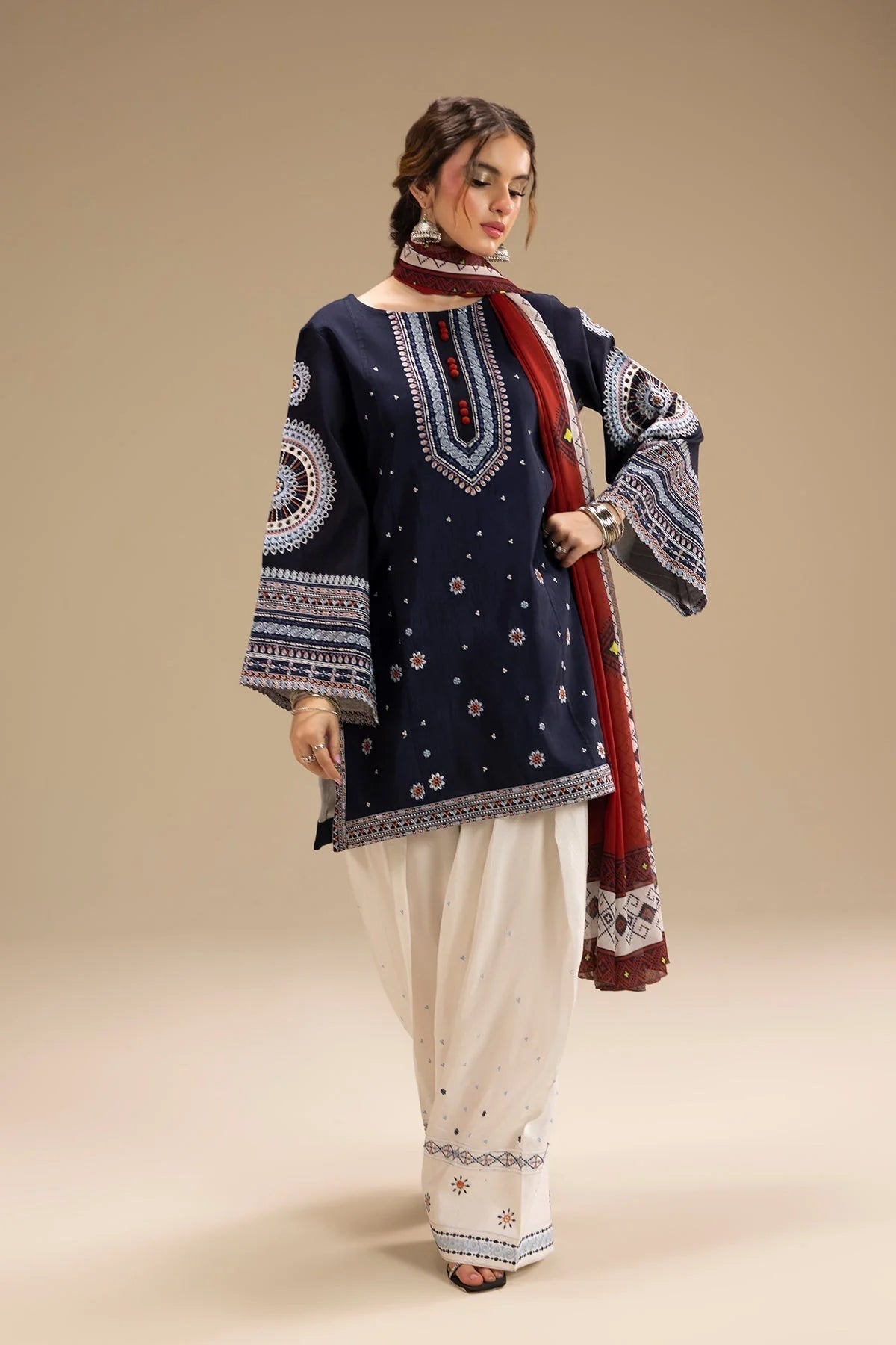 3pc unstitched dhanak dress with dhannak dupatta