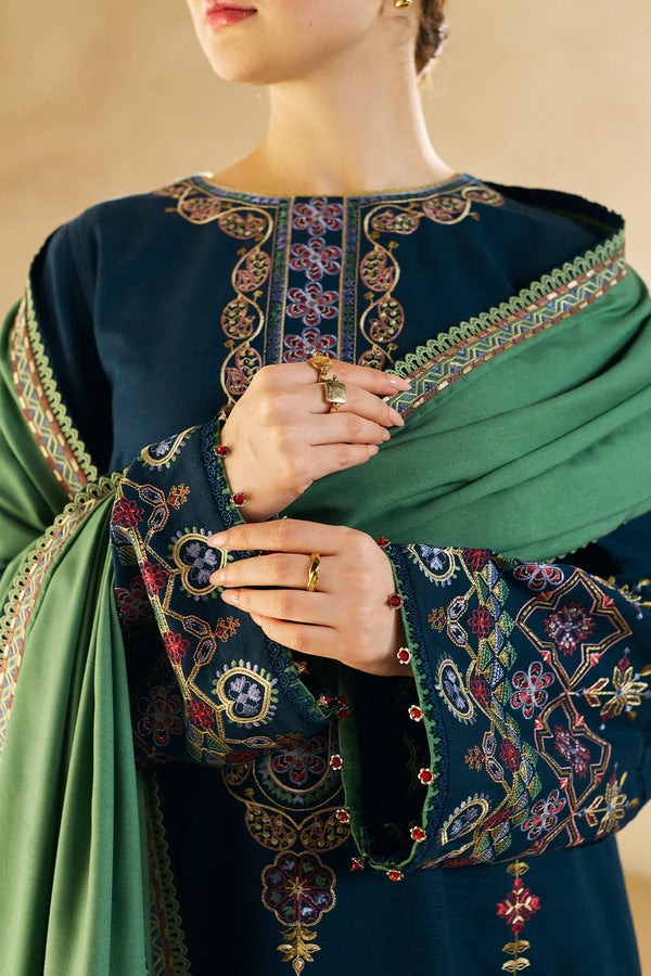 Coco By Zara Shahjahan Winter Embroidered Dhanak Suit Embroidered Dhanak Shawll 3 Piece