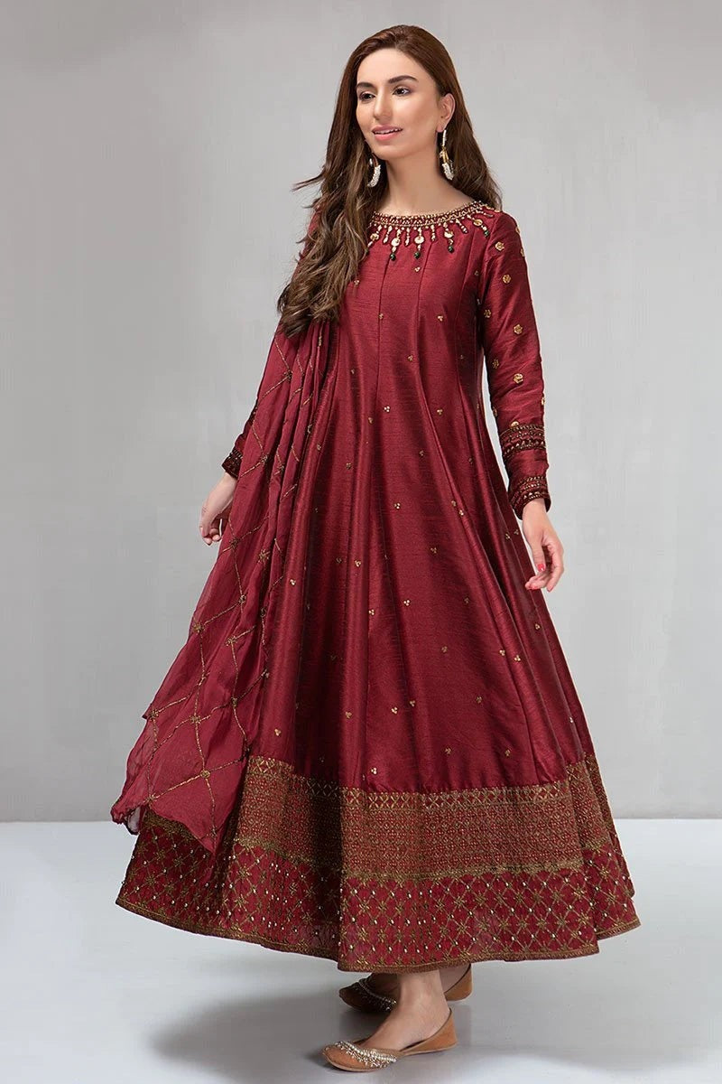 Maria B Winter Unstiched 3 piece shimoz silk frock style embroidered suit