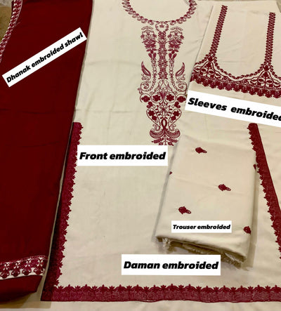 3pc unstitched dhanak dress with dhannak Emb shawl 2648