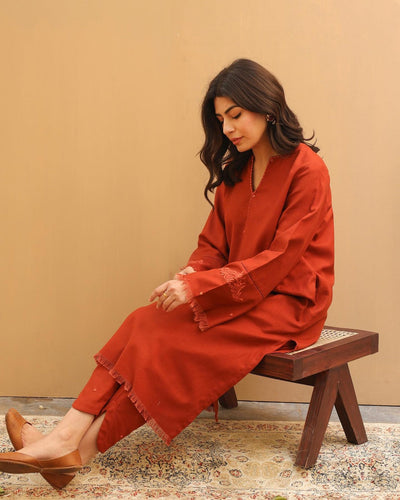 Winter Embroidered Dhanak Dress with Dhanak Embroidered Shawll 3 Piece