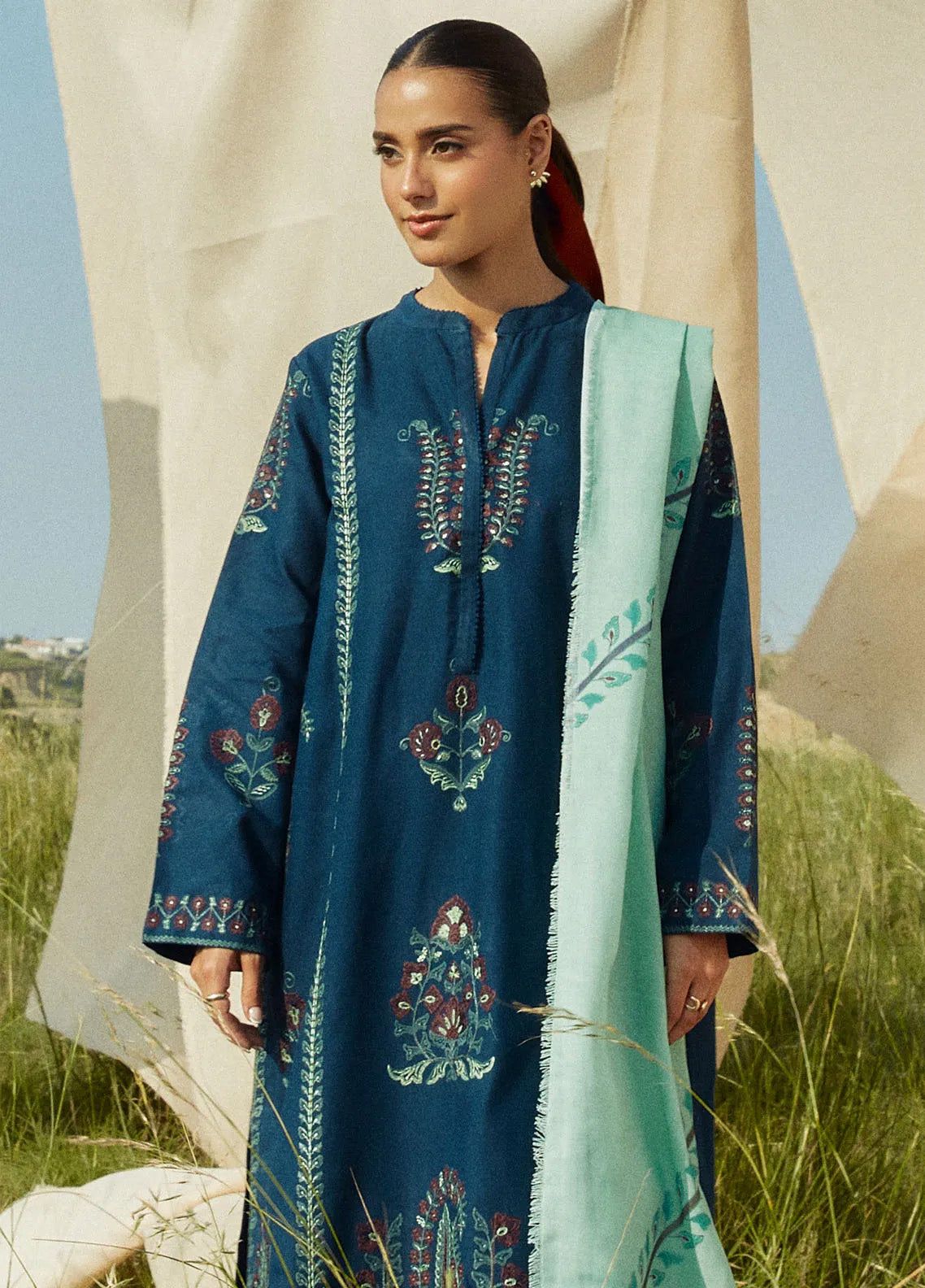 ZARA SHAHJAHAN DHANAK WITH PRINTED &nbsp;SHAWL