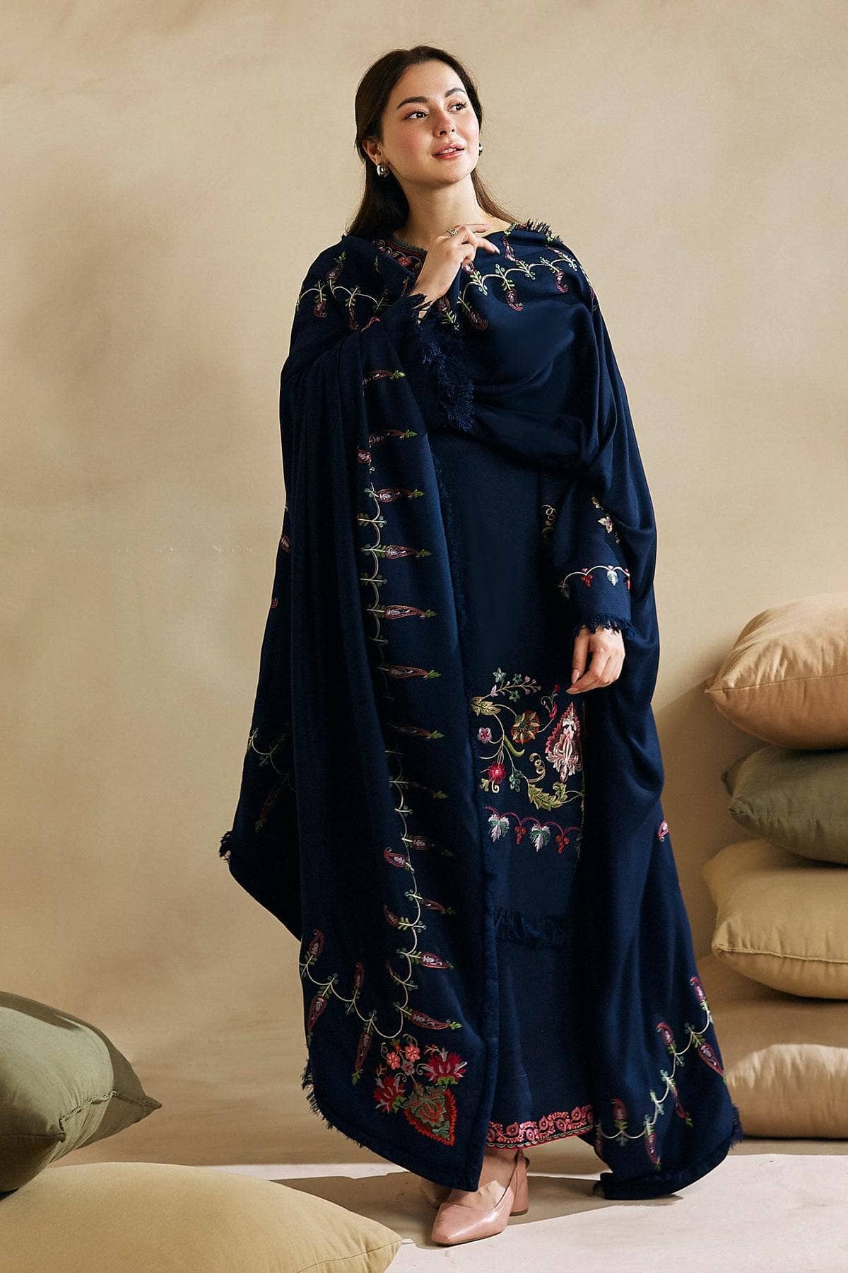 3pc unstitched dhanak dress with dhannak Emb shawl